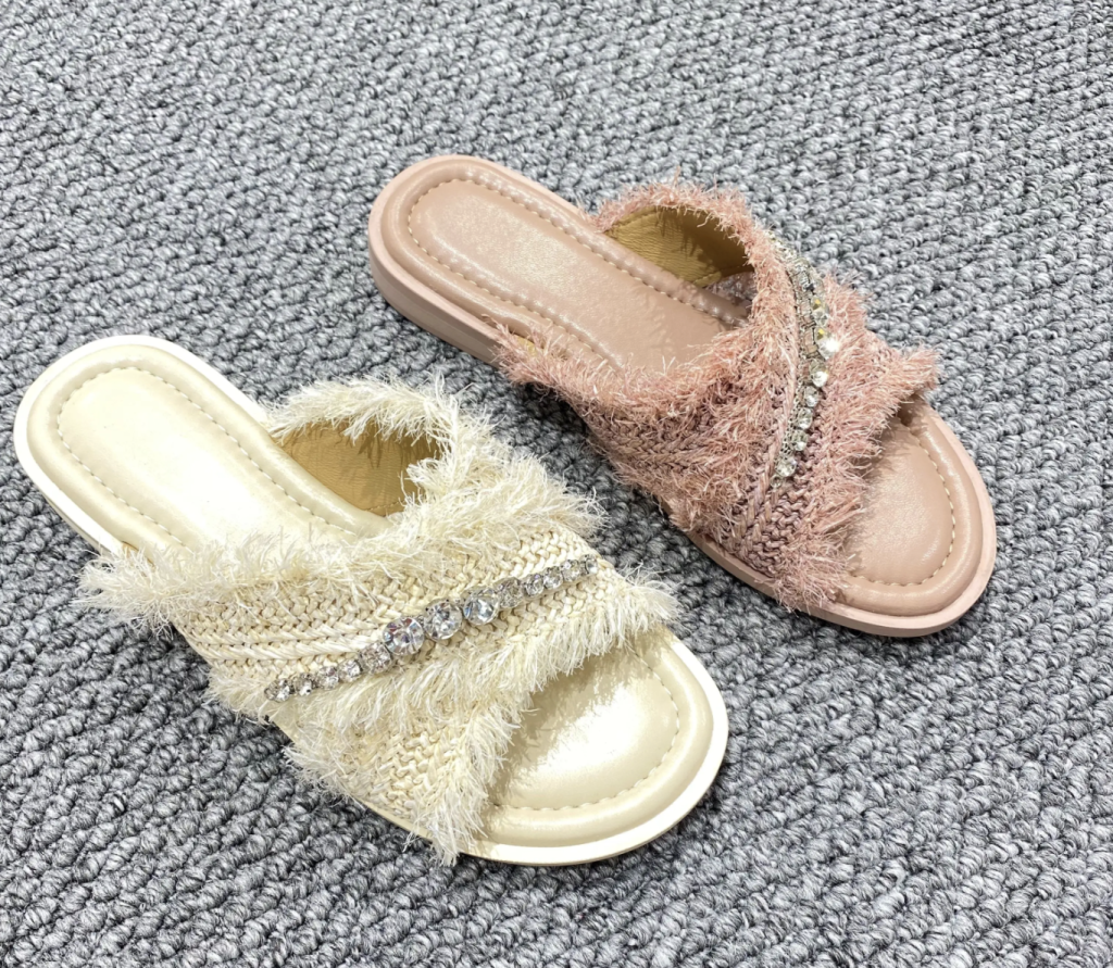 Cross-Strap Slide Sandals with Rhinestone
